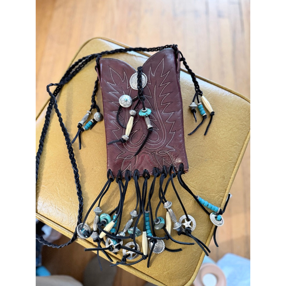 Dan Post Brown Leather Crossbody Bag One Size with Turquoise Accents - Picture 2 of 5